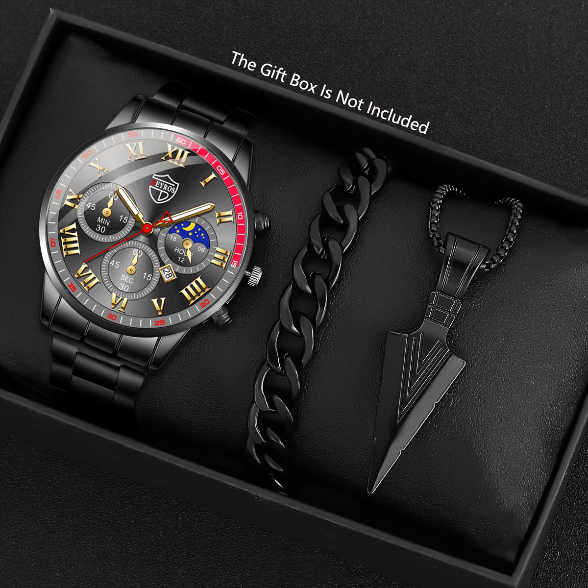 Watch Three-Piece Men S Accessories Watch Ring Necklace Bracelet Men S Quartz Watch