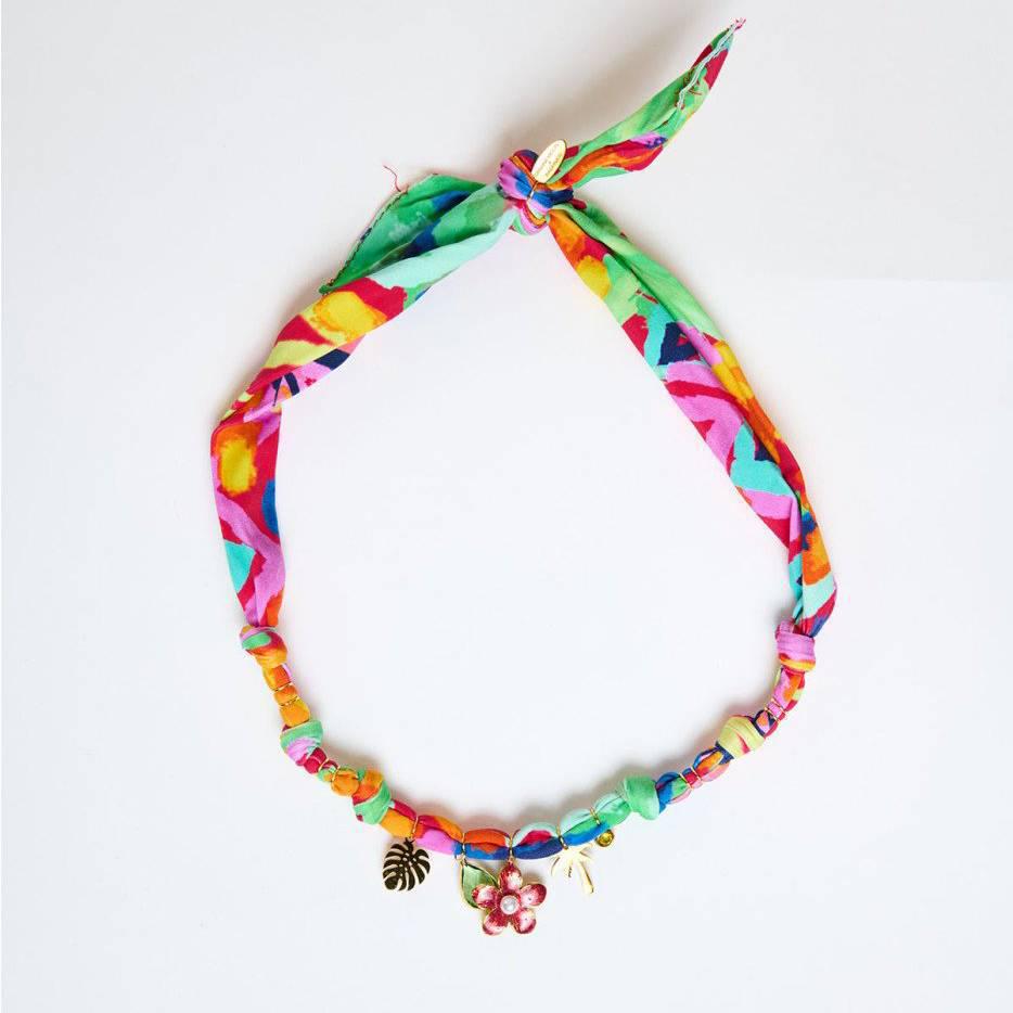 Colorful Marine Life Necklace with Shell Pendants & Silk Scarf - Gold Plated, European & American Beach Series