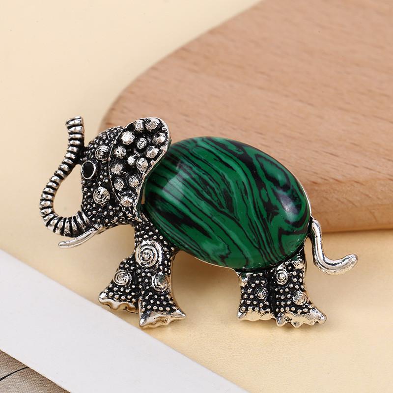 Animal Embossed Shell Inlay Lucky Elephant Brooch Pin For Men Women Decor