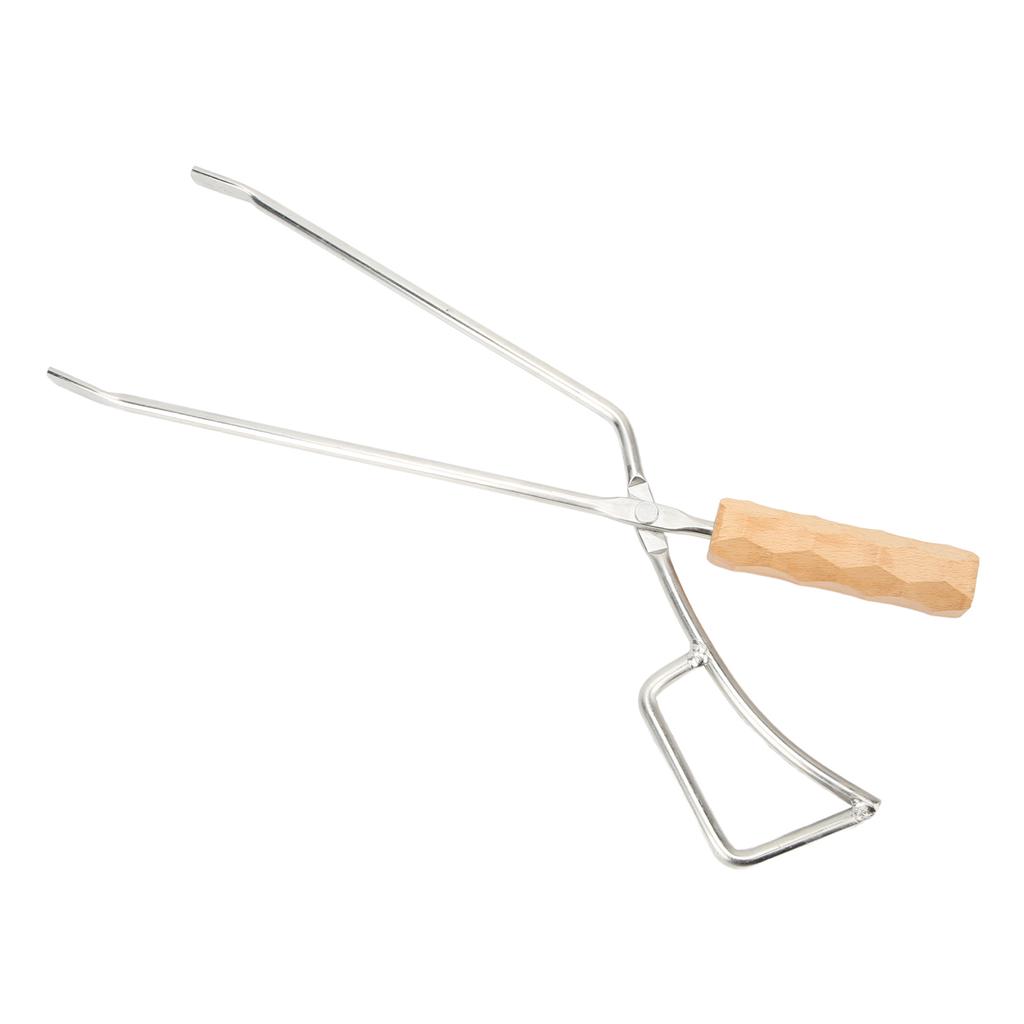 Fire Pit Tongs Heavy Duty Stainless Steel Lengthen Widen Thicken Beech Wood Handle Fire Tongs for