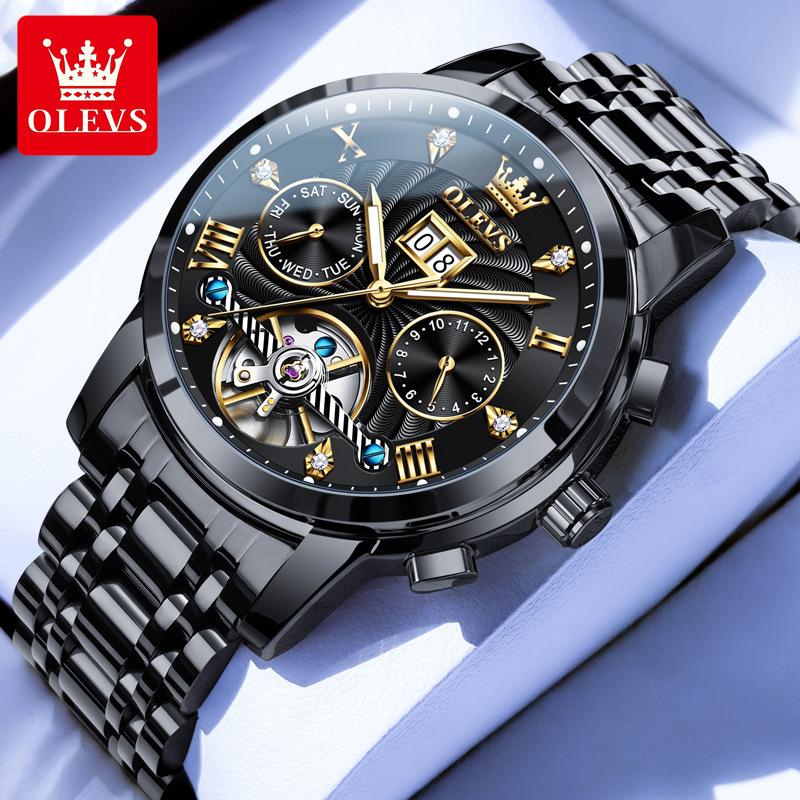 OLEVS 9910 Automatic Mechanical Watches Waterproof Luminous Hands Tourbillon Skeleton Wristwatches for Men Montre Relojes Hombre
