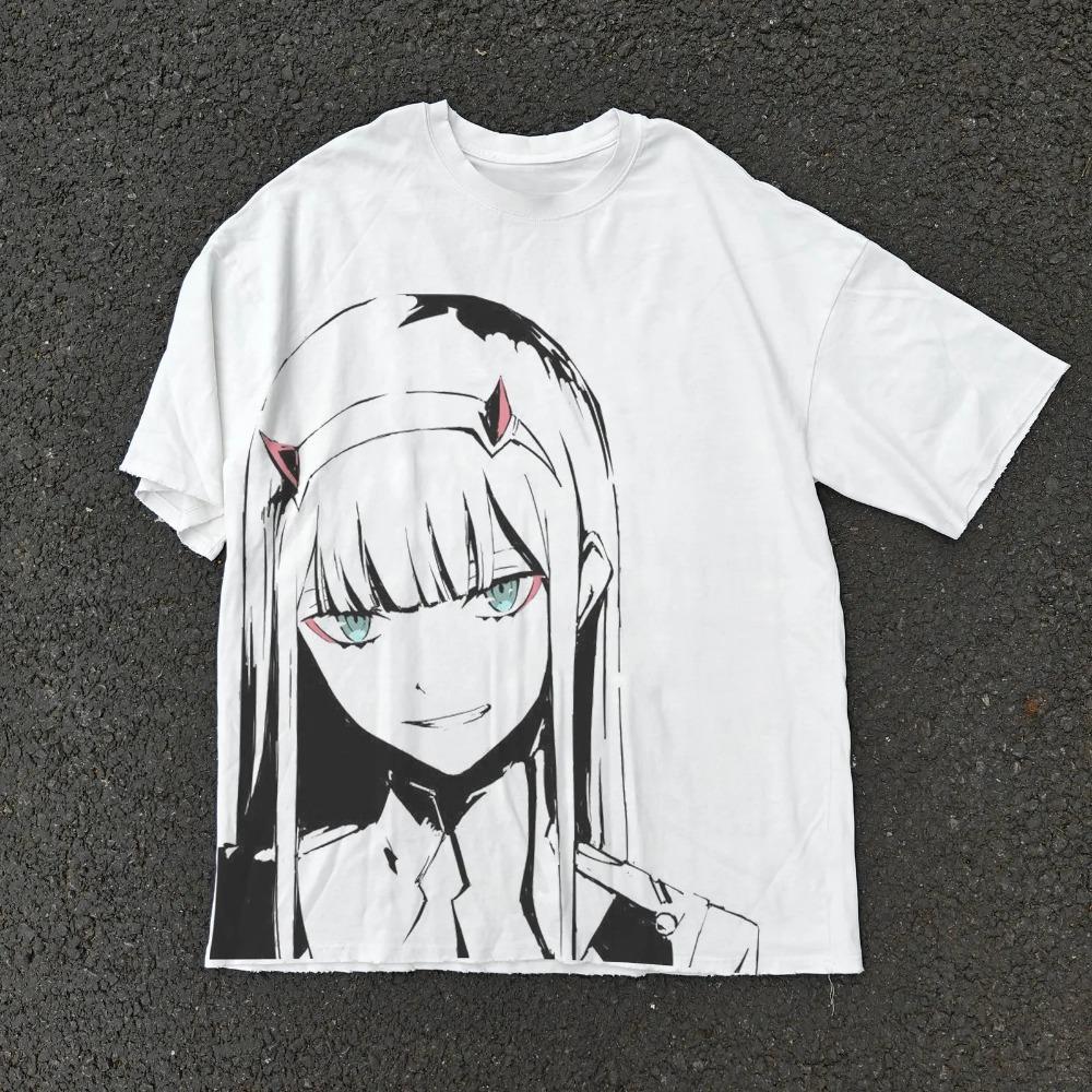 Zero Two Waifu Anime Pattern T-shirt Men's and Women's Summer Cotton Comfortable Short Sleeve Casual Sports Top