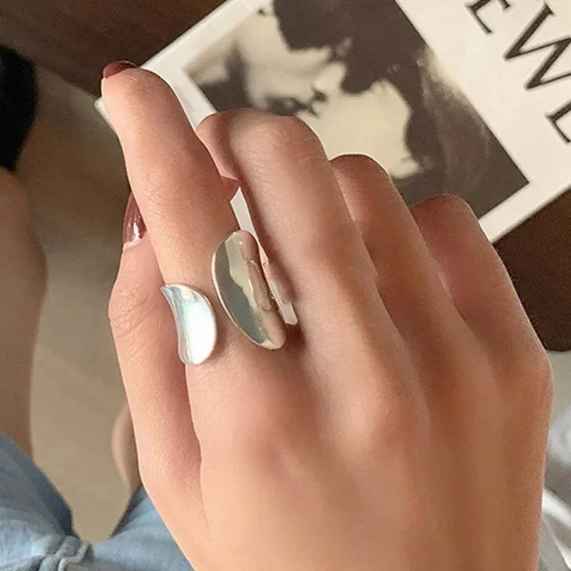 Silver Simple Punk Hollow Rings for Women Geometric Fashion Open Adjustable Handmade Party Jewelry Gift Allergy Engagement Ring