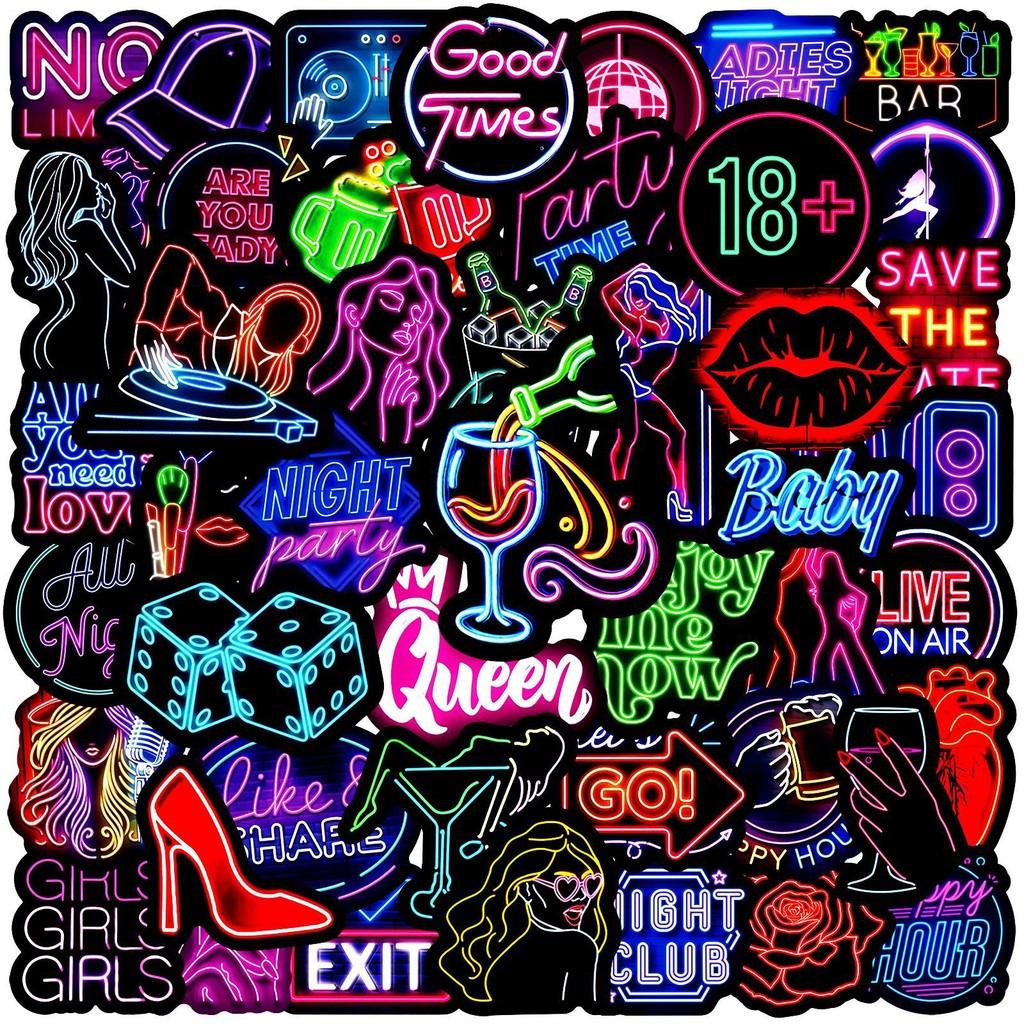 50PCS Neon Light Nightclub Stickers - Waterproof Decor for Car, Phone, Water Cup, Luggage & Notebook RecordingYourLife Store