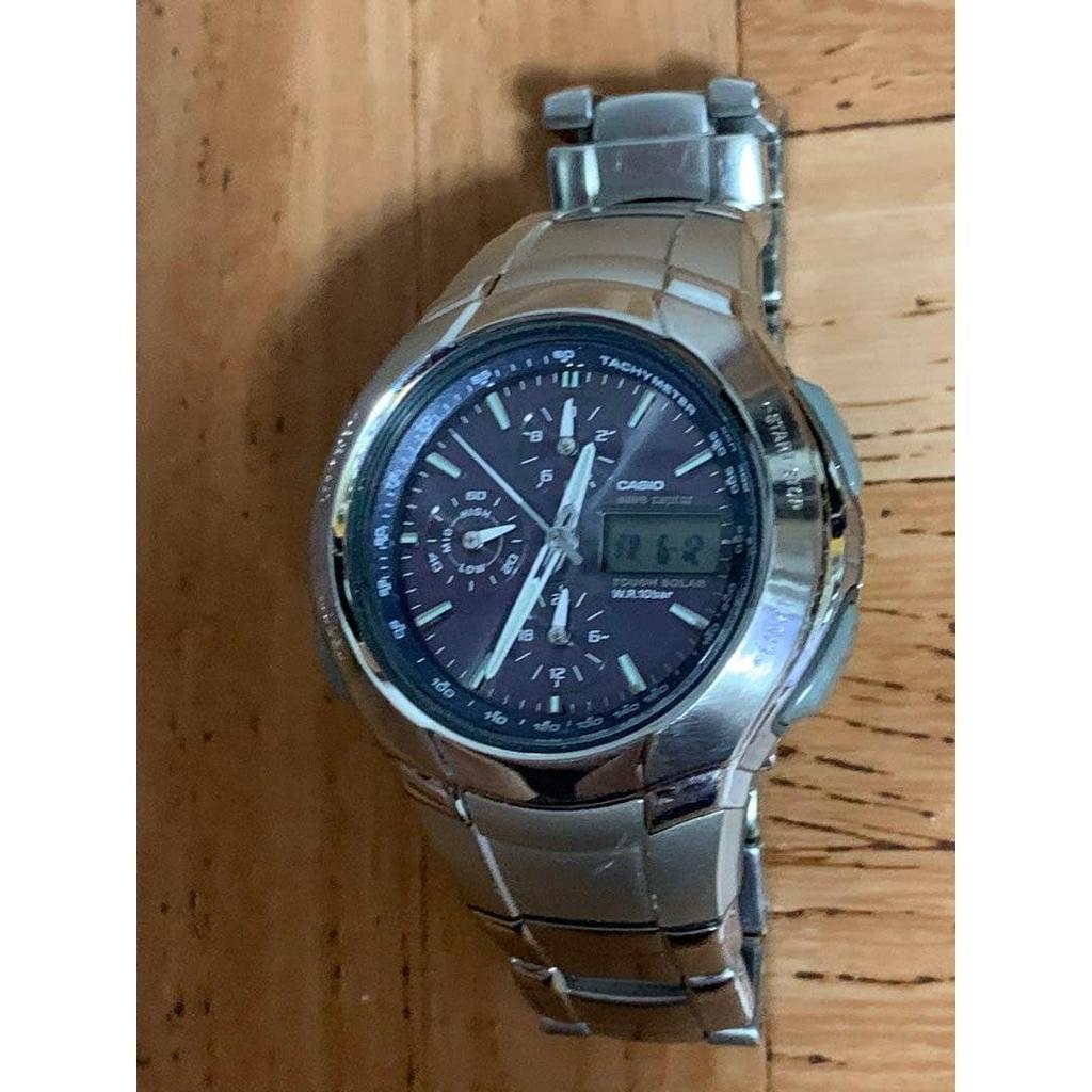 Used CASIO WVA-500 Radio Controlled Solar Analog-Digital Watch Men's Chronograph