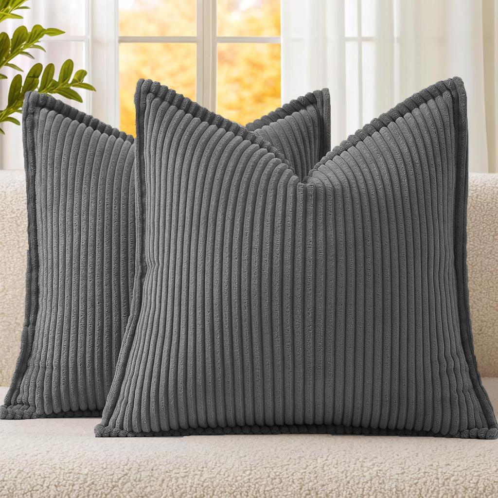 Green Corduroy Throw Pillow Covers 18x18 Inch Striped Decor Pillowcase for Living Room Bed Soft Couch Cushion Cover for Sofa