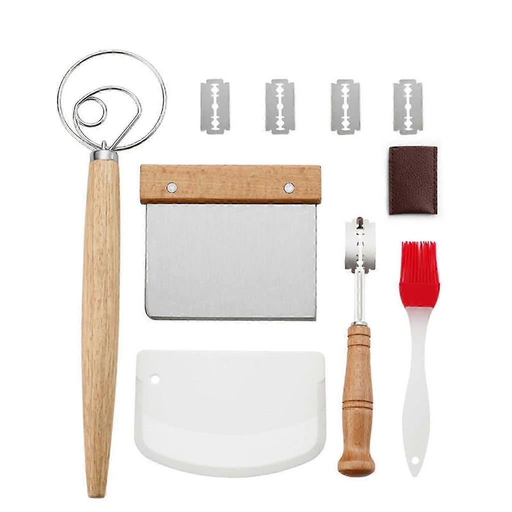 Stainless Steel Danish Dough Whisk & Scraper Set, 2-Piece Baking Tools with 5 Replacement Blades