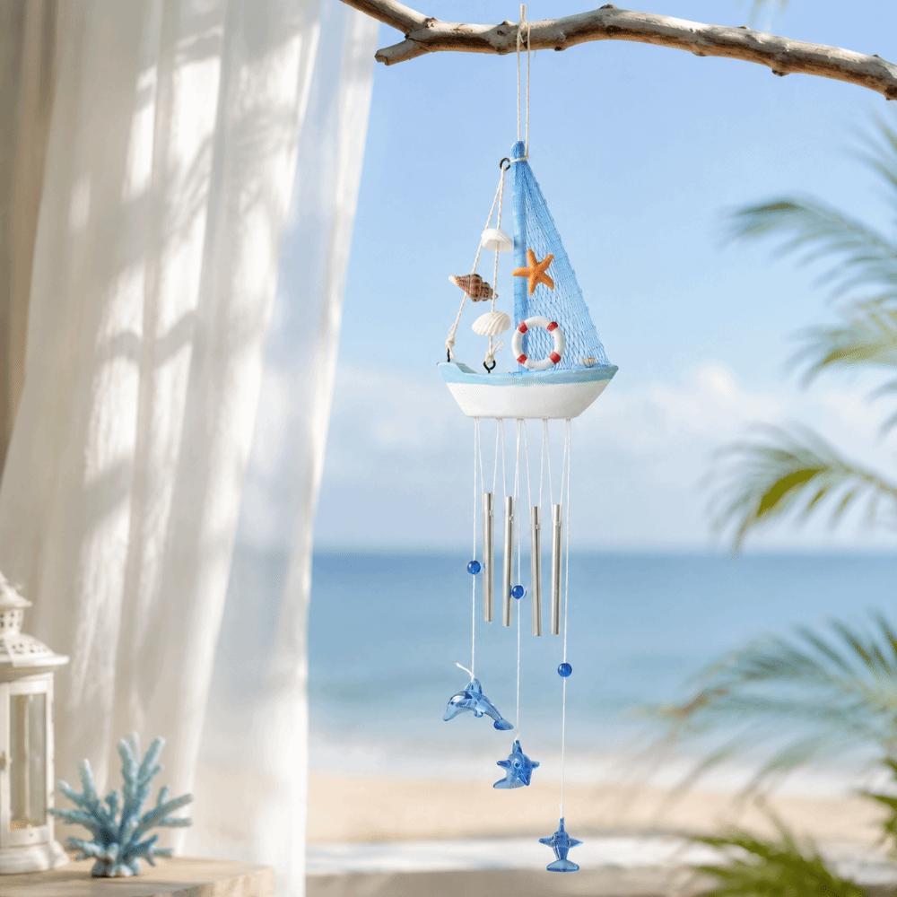 Shell Star Nautical Sailboat Wind Chime Tassel Hanging Ornaments Small Boats Models Home Decor