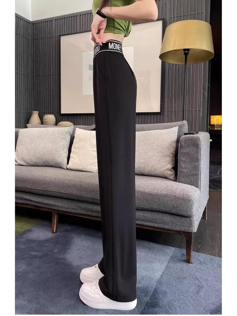 2024 Autumn Korean Style High Waist Ice Silk Wide Leg Pants Slimming Plus Size Casual Drape.