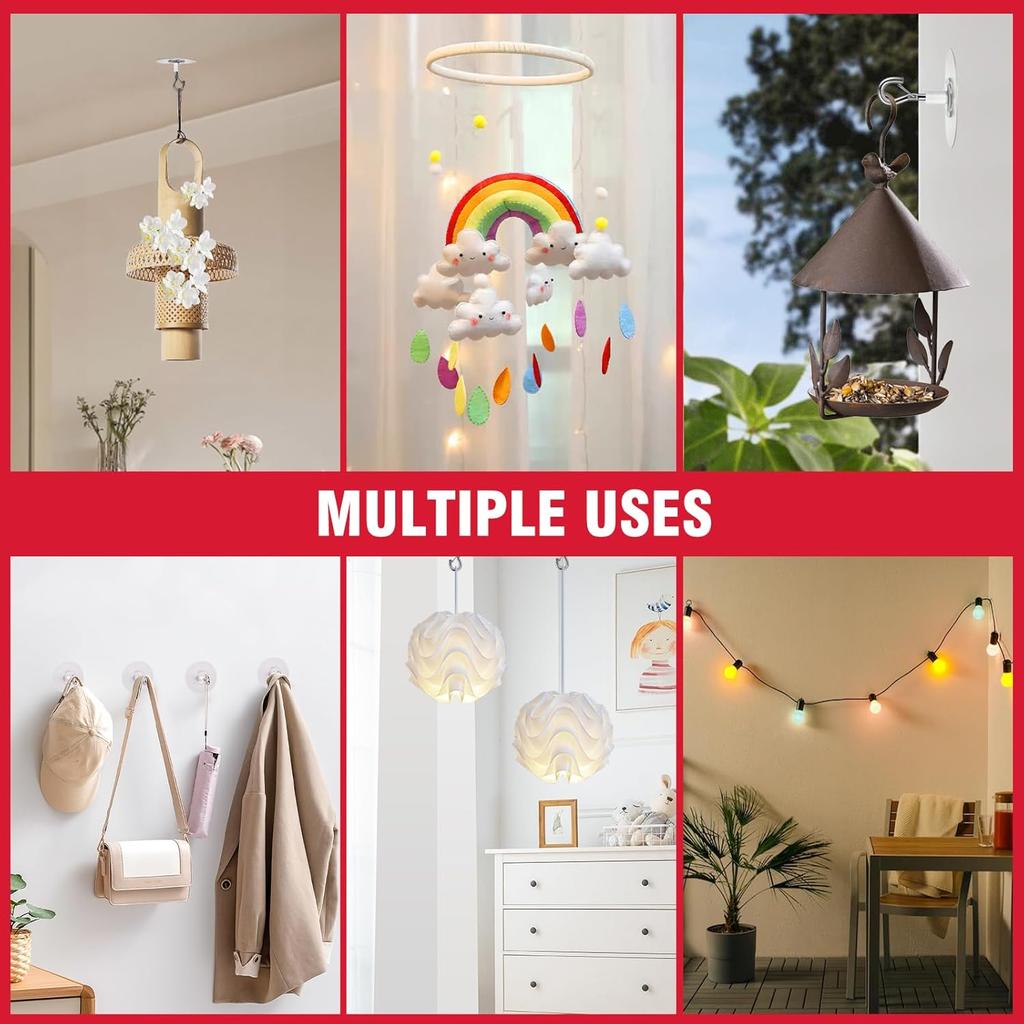 AccEncyc 12 Pcs No Hole Adhesive Ceiling Hooks No Drill Ceiling Hanging Hook for Hanging Light Plants Lanterns Wind Chime Hanger Sticky Eye Hooks for
