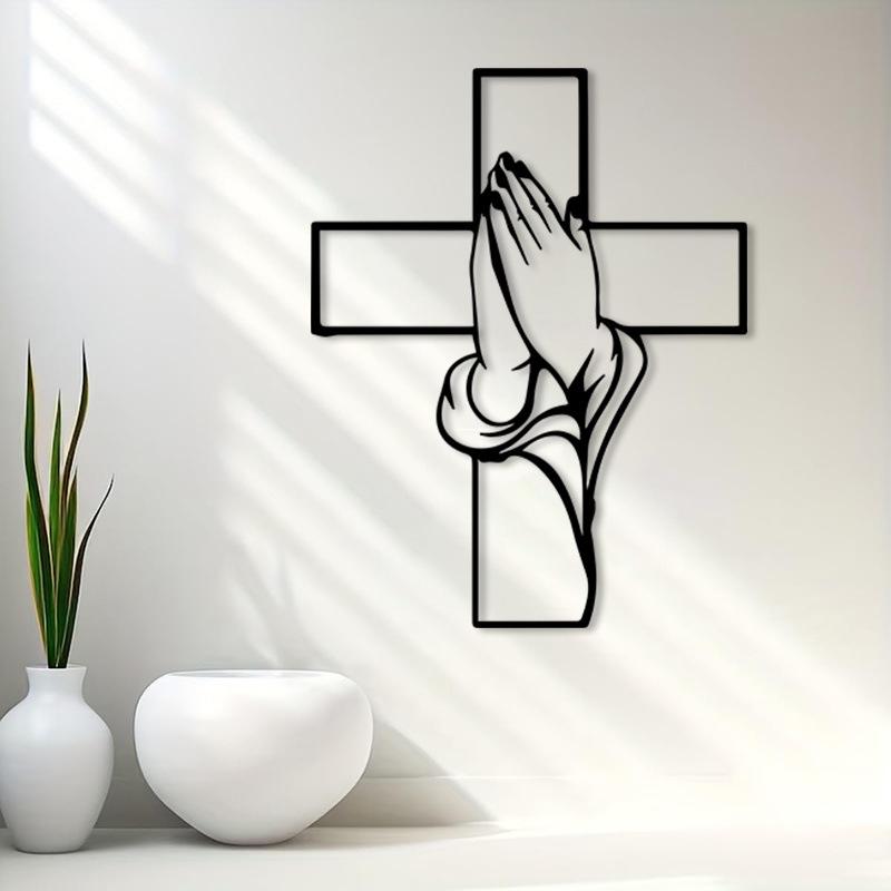 1pc Metal Cross Wall Decor Christian Prayer Hands Iron Art Home Ornament Christmas,Cross Wall Decor,For Christian-Themed Decor