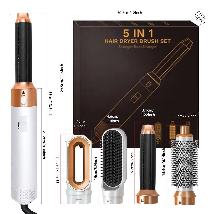 5-in-1 Multi-Function Hair Styling Tool: Hot Air Comb, Dual-purpose Hair Dryer, Straightener, Curling Iron