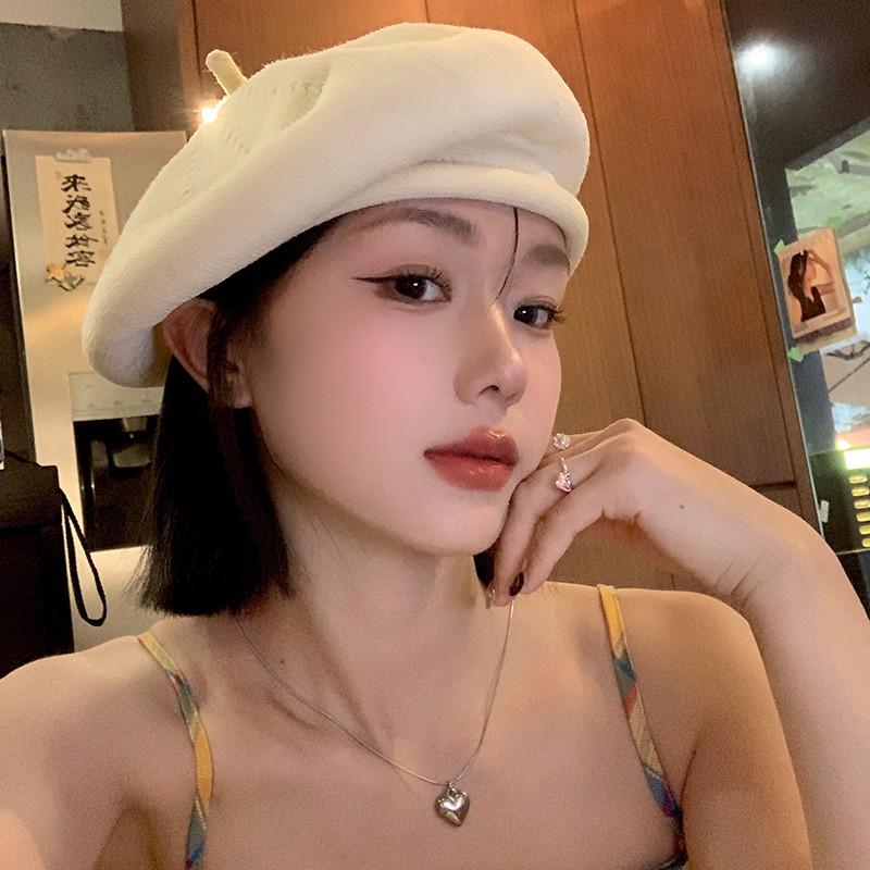 

Elegant Knitted Korean Beret Hat For Women In Soft Cream White Ideal For Outfits Casual Beige