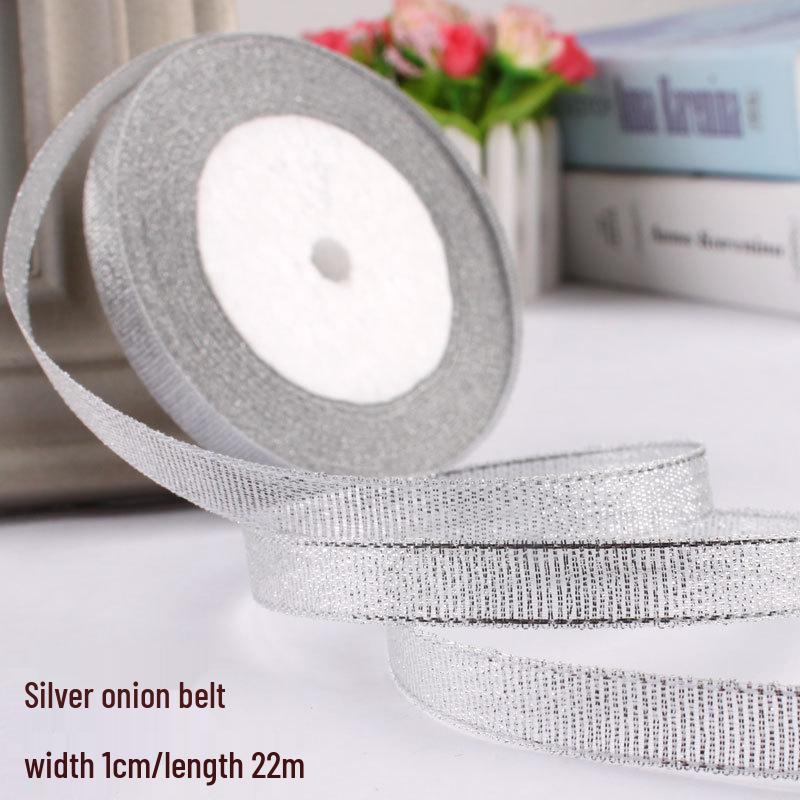 Satin Ribbon with Silver and Gold Glitter for Cake Decoration and Packaging