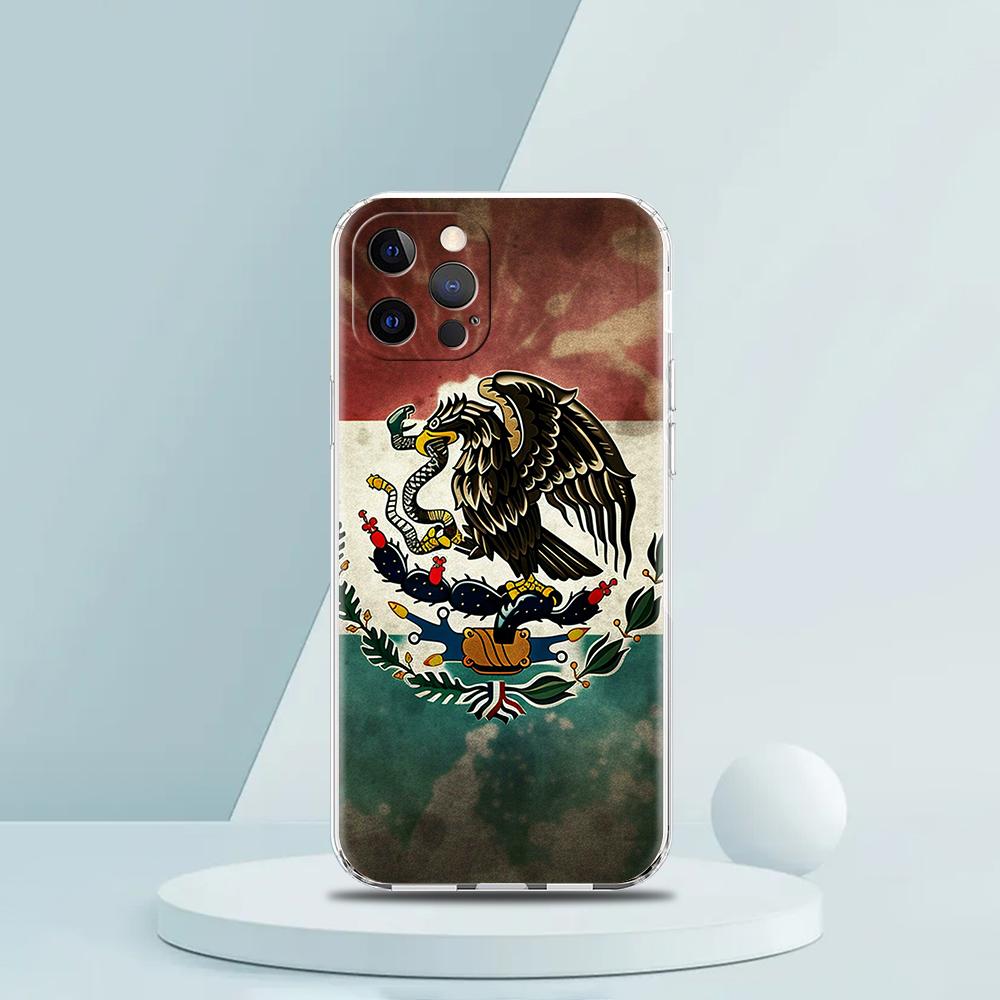 For iPhone 15 16 14 13 12 11 Pro Max XS X XR SE 7 8 Plus soft Silicone Clear Cover Mexico Flag Luxury Phone Case