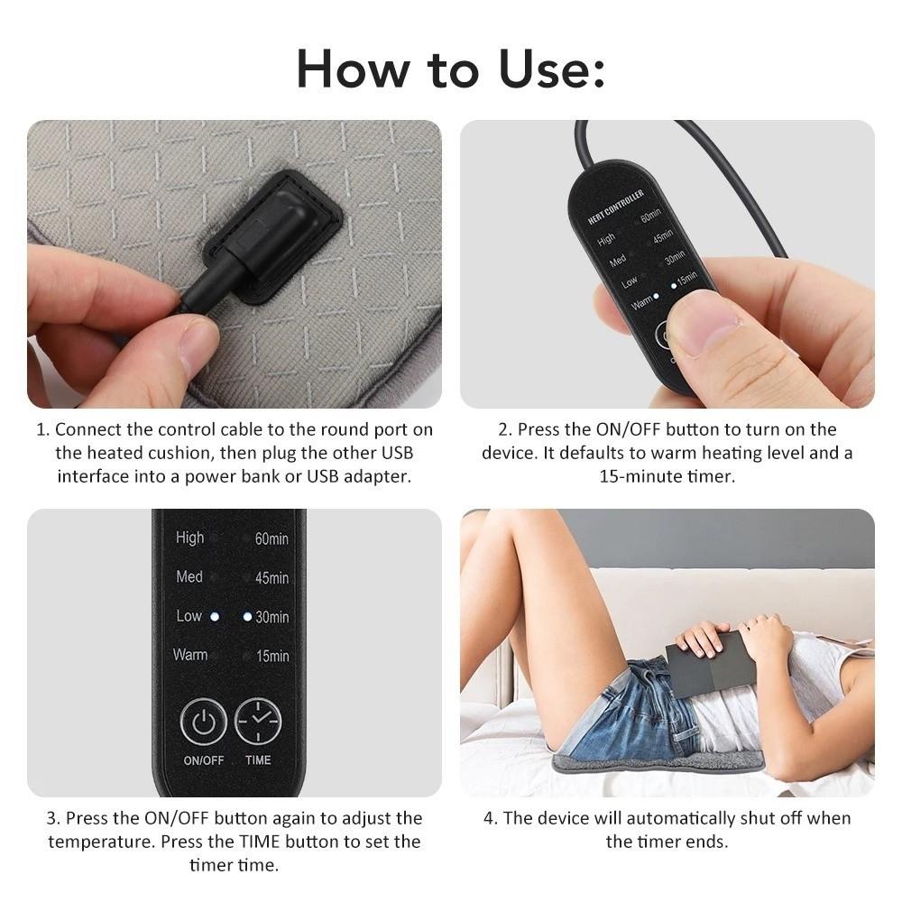Breathable Electric Heated Mat 4 Adjustable Levels 37x35cm Heated Seat Mat Energy Saving Controller Included USB Heated Mat