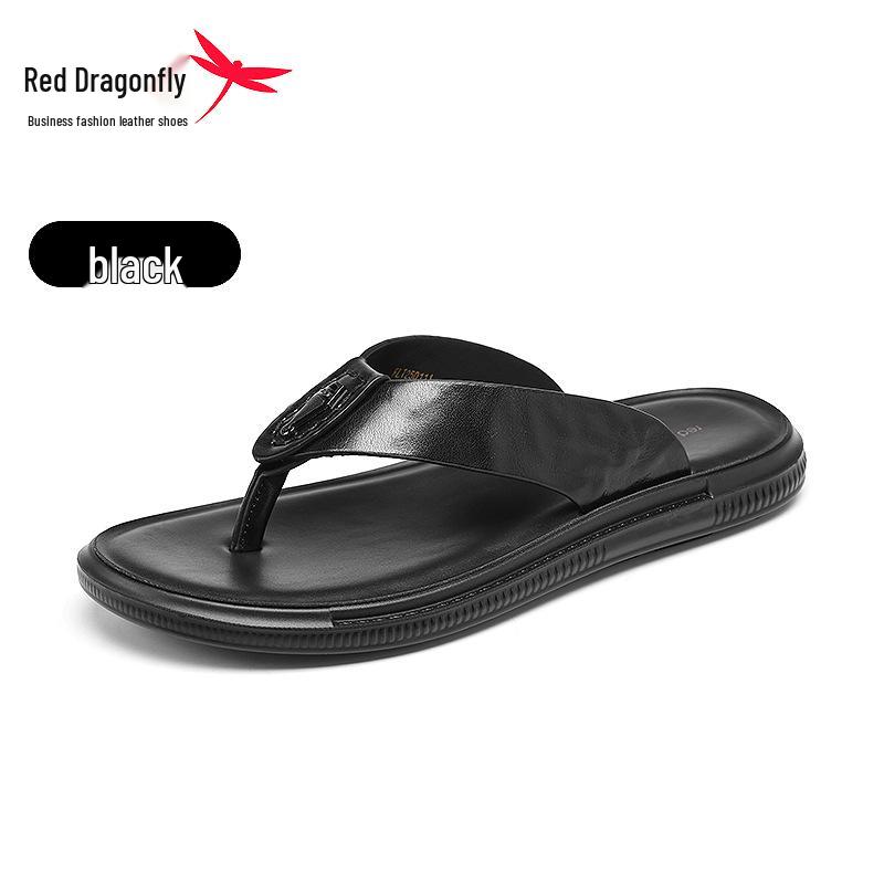 Red Dragonfly Men s Non-Slip Leather Summer Flip-Flops Size 43 чёрный