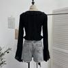 Post-Apocalyptic Style Ruffled Tie-Up Ripped Cardigan, Long-Sleeve Outer Layer