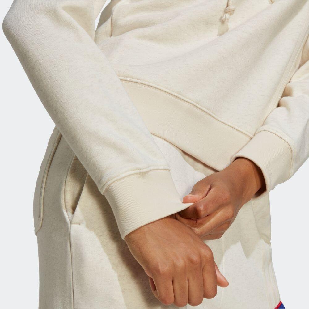 Adidas Letter Towel Embroidery Triple Stripe Casual Hoodie Women Tops Beige IC5229