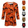 Women's Halloween Print Round Neck Three-Quarter Sleeve Blouse Top for Fall Parties