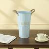 Deep Bucket Vase Galvanized Iron Flower Bucket with Rope Handles Retro Farmhouse Vase for Home Flower Arrangement