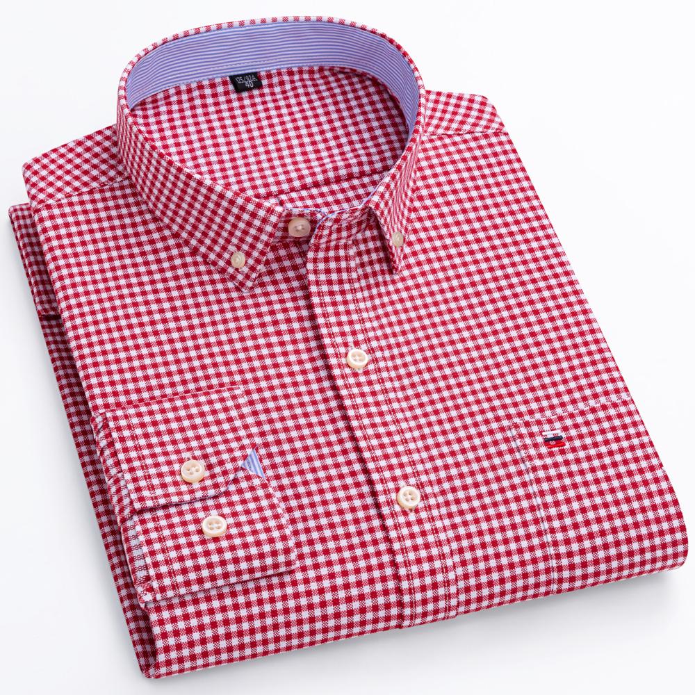 Cămașă Oxford cu carouri pentru bărbați, cu mânecă lungă, 100% bumbac, cu guler cu nasturi și buzunar la piept, croială confortabilă, casual, de primăvară-toamnă, durabilă, rezistentă la șifonare