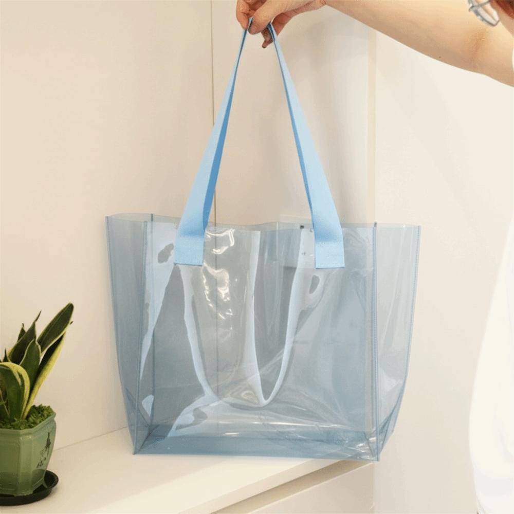 Waterproof PVC Transparent Bag Reusable Single Shoulder Bag Cute Women Handbag  Fitness Bag синий