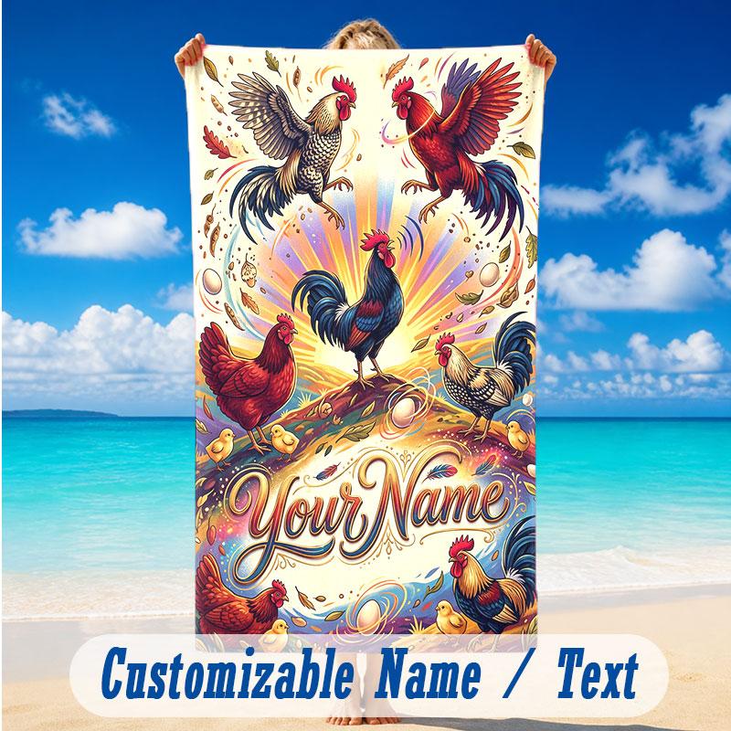 Decorative Artwork Theme Beach Towel Personalized Custom Name & Text Soft Quick Dry Beach Towel for Swimming Travel