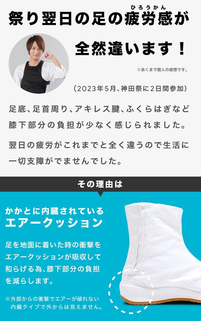 Air Cushion Absorbs Shock Kohaze Jikatabi Matsuri Tabi Japanese Shoe Size [Ai Indigo] (22.5cm - 29.0cm) (White, Dimensions, Adult, Number, 24.0 cm)