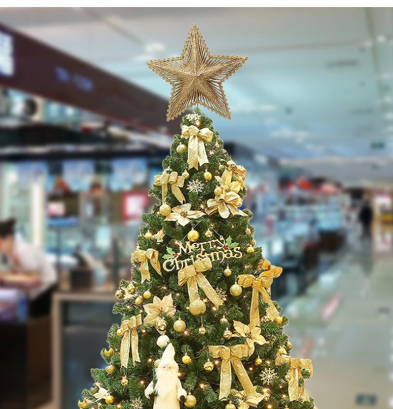 Three Dimensional Five Pointed Star Christmas Tree Top Gold Glitter Iron Decorations Christmas Window Scene Layout