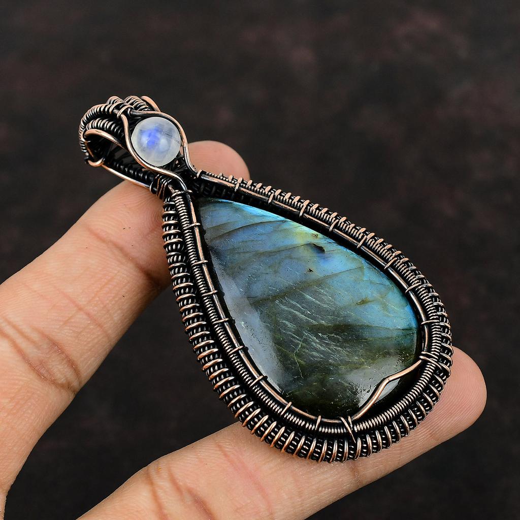 Labradorit Anhänger Kupferdraht umwickelt Edelsteinanhänger Regenbogenmondstein Anhänger Kupferschmuck Geschenk für Sie Handgefertigter Labradorit Schmuck