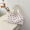 Large-capacity Beautiful Women's Bag Summer New Strip Velvet Strawberry Print Versatile Single Shoulder Portable Commuter Tote Bag