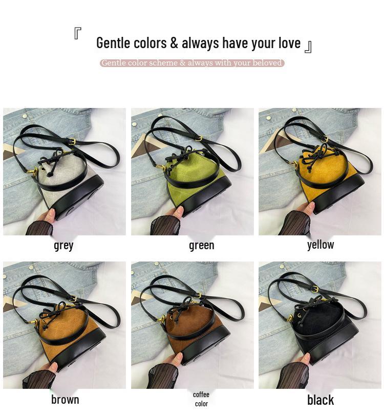2025 High-End Color Block Retro Bucket Bag - Handheld, Single Shoulder, Crossbody