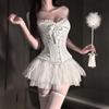Golden Night Fairy Lingerie: Sexy Transparent Strapless Bustier with Slimming Lace-up Corset and Puffy Skirt
