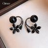 Silver Needle Korean Black Zircon Flower Stud Earrings Niche Design Earrings Earrings
