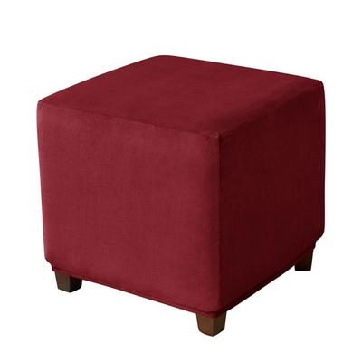 Durable Velvet Ottoman Cover Elastic Square Pouf Stool Cover Dustproof Solid Color Footrest Slipcovers