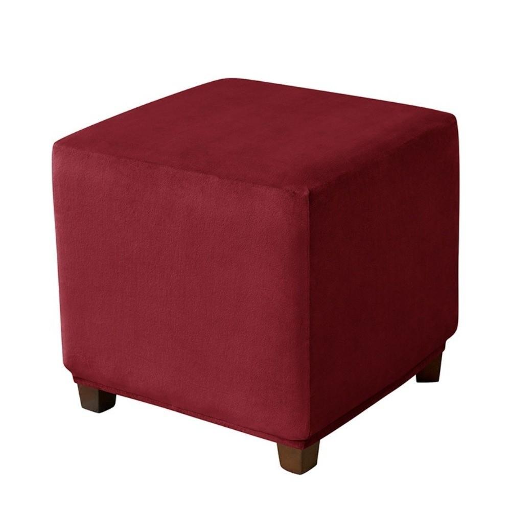 Durable Velvet Ottoman Cover Square Dustproof Pouf Stool Cover Solid Color Elastic Footrest Slipcovers