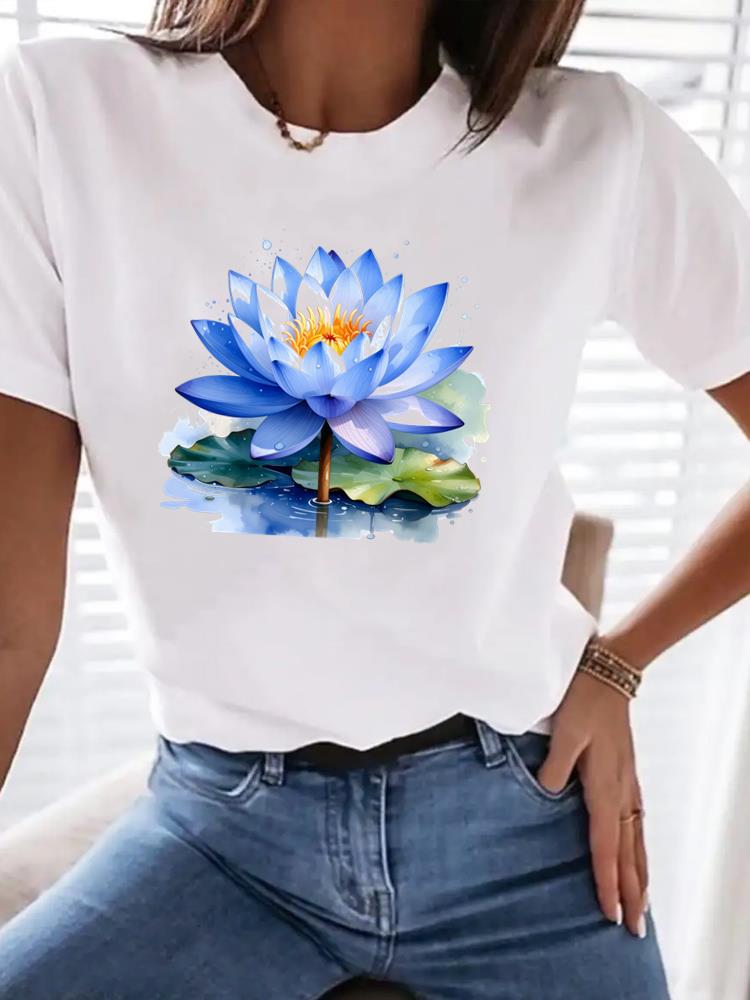 (Asian Size) love heart flower cute Print Female Clothing T Shirt Women Fashion Tee Top Woman Short Sleeve Graphic T-shirts
