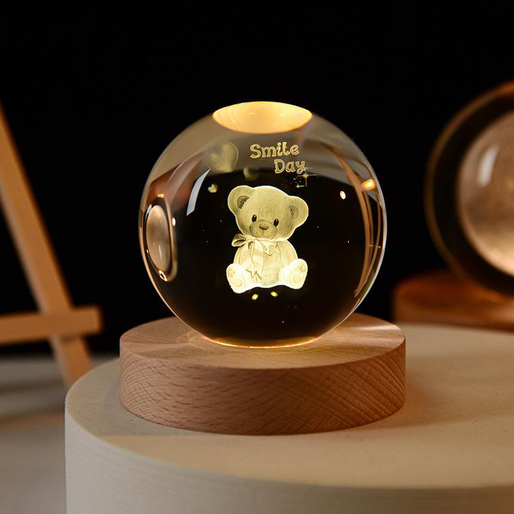 Blank Crystal Craft 3d Laser Engraving Crystal Ball Lamps Galaxy Crystal Ball With LED Wooden Base