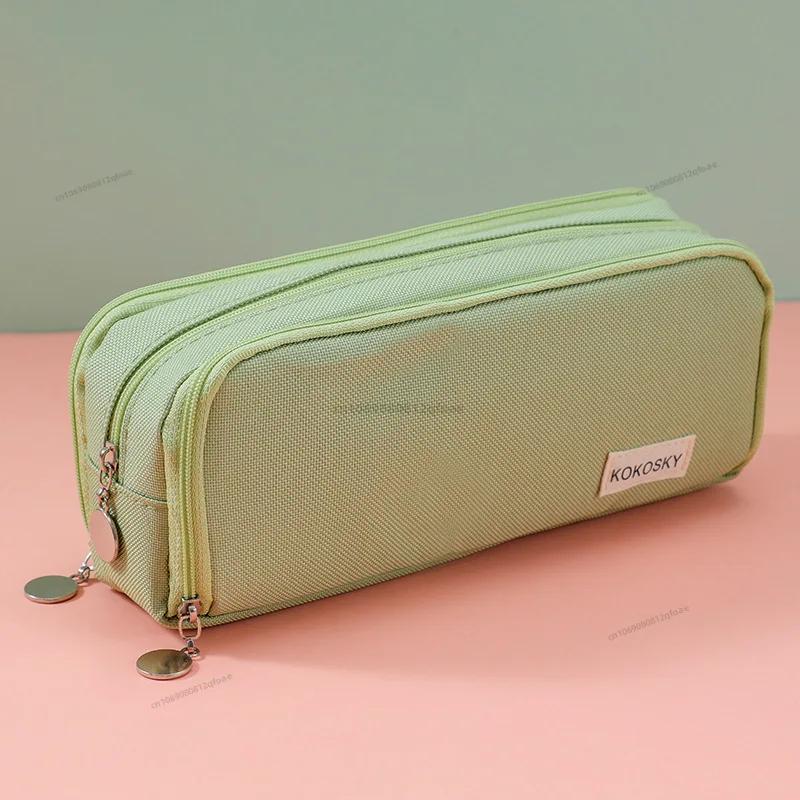 

Черный пенал с большим пространством для хранения, 2 отделения, двусторонний открывающийся органайзер для канцелярских принадлежностей для школьников