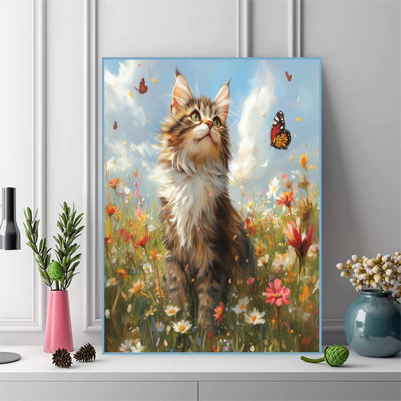 Maine Coon and grassland Pattern  3pcs 100% Round Full Drill 5D DIY Diamond Painting Embroidery Cross Stitch Rhinestone Décor