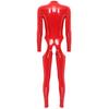 Womens Wet Look Catsuit Patent Leather Jumpsuit Long Sleeve Bodysuit Zipper Stand Collar Cutout Crotch Catsuit