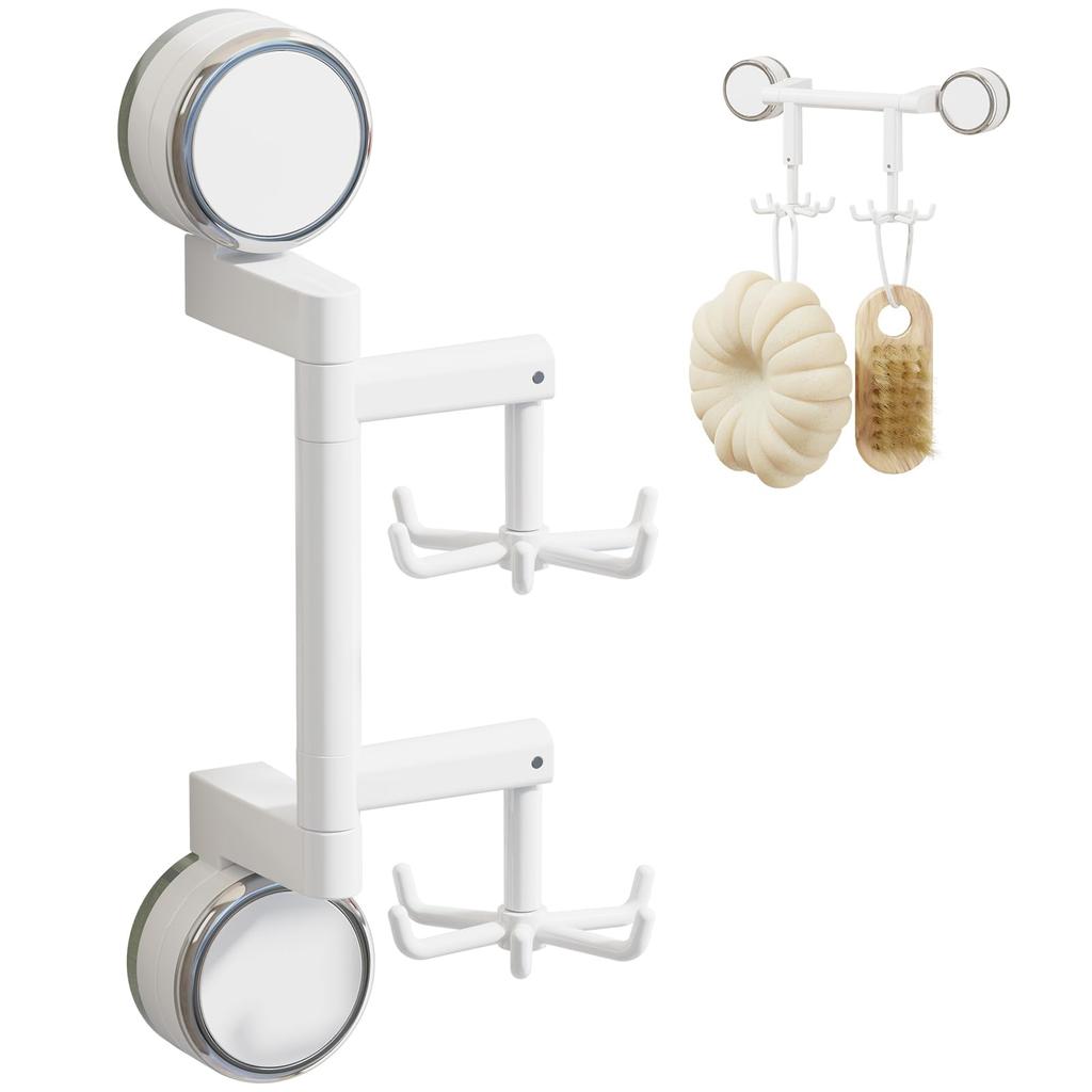 Swioled Kitchen Tool Strong Suction Rack for and Bath Utensil and Mounts or Under a Wall Floating White Hooks, Cups, Wall-Mounted, 360° Rotating,