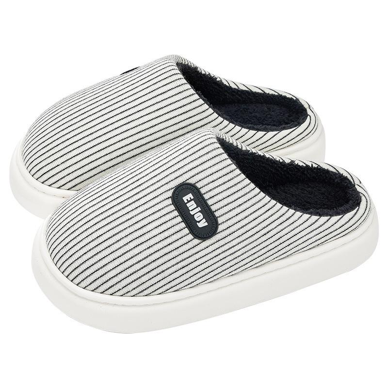 Striped cotton slippers autumn and winter new indoor home non-slip thick bottom velvet warm advanced couple cotton mop