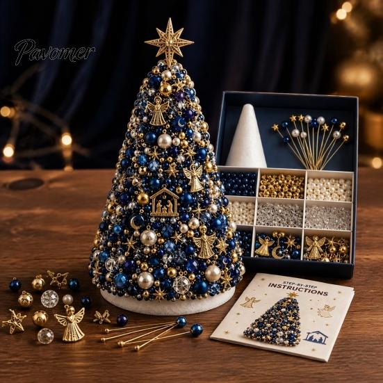 Handmade Gift for Craft Lovers DIY Beaded Tree Kit Adults, Christmas Bead Kit, Ornament Crafting Set 3D Holiday Tabletop Mantel Decoration Festive