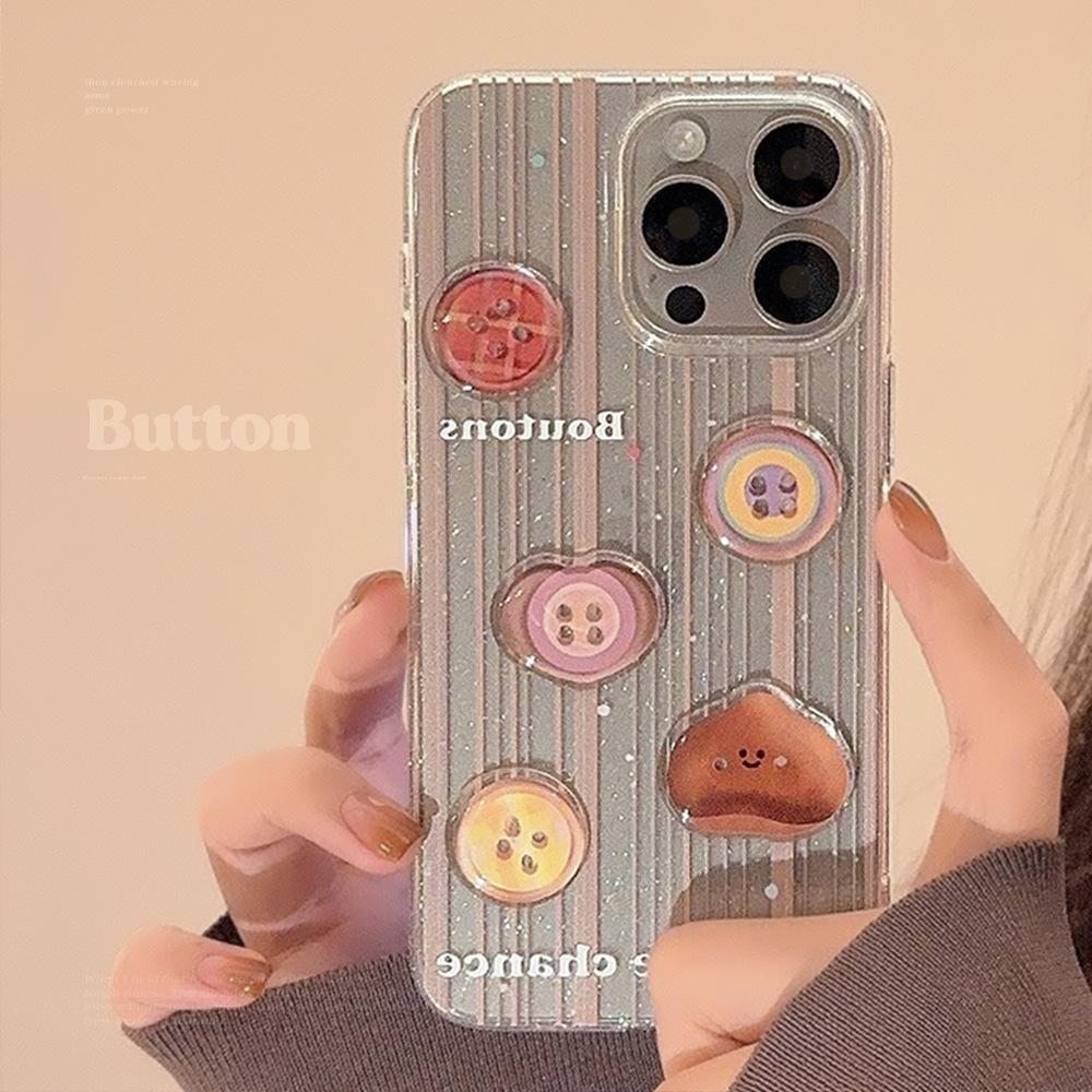 Three dimensional Button Stripe Apple 15 Promax Mobile Phone Case 16 Suitable for Iphone14 Glitter 11 Retro Brown 12 Soft