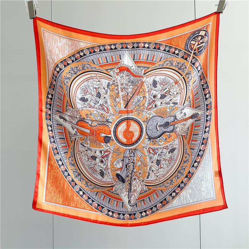 Musical Instrument Flower Color Matching 12 Mm Silk Scarf For Women's Fashion Mulberry Silk Scarf 70CM Square Scarf Shawl