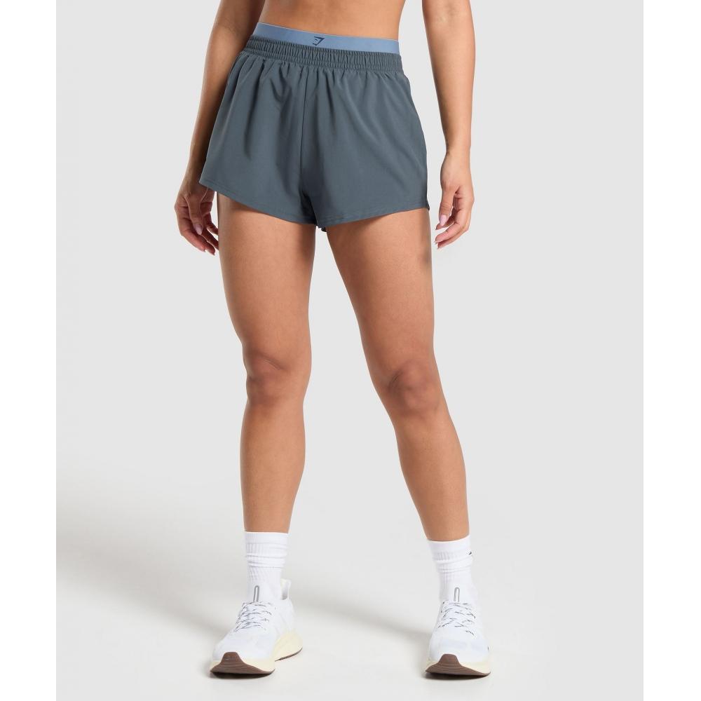 

GYMSHARK Double Waistband Shorts Titanium Blue Faded Blue B8A9V UCMY XS