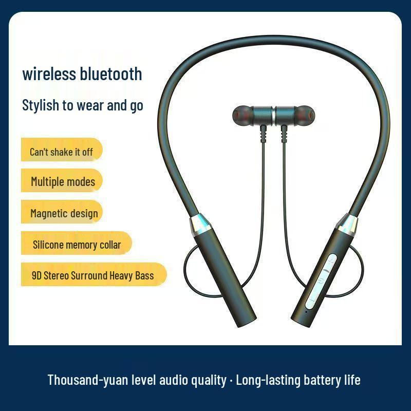 Wireless Bluetooth Neckband Earphones: High-Quality Stereo Sound, Long Battery Life, Perfect for Running & Sports.