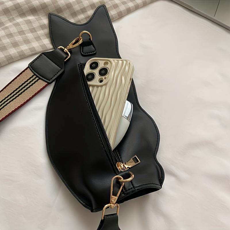 Stylish Black Cat Crossbody Bag  Ladies Chest Bag  Large Capacity PU Leather Purse Retro Animal Design Cute Cartoon Shoulder Bag